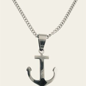 FASHION JEWELRY STAINLESS STEEL PLATED SILVER FIGARO NECKLACE MARINE CROSS MENS
